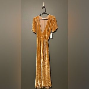 NWT REFORMATION Gold Velvet Wrap Dress - XS